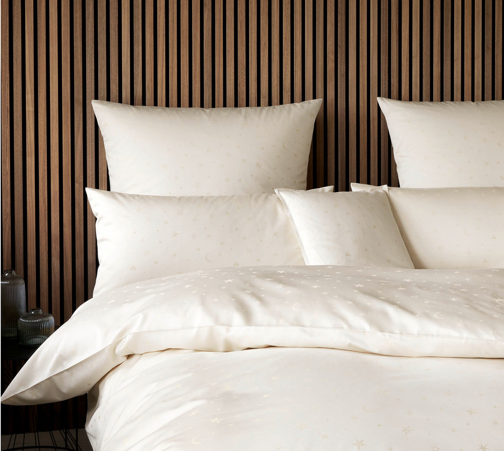 Jacquard Bettwäsche Stars in Beige Mond Sterne Schlafzimmer #farbe_Stars Natur