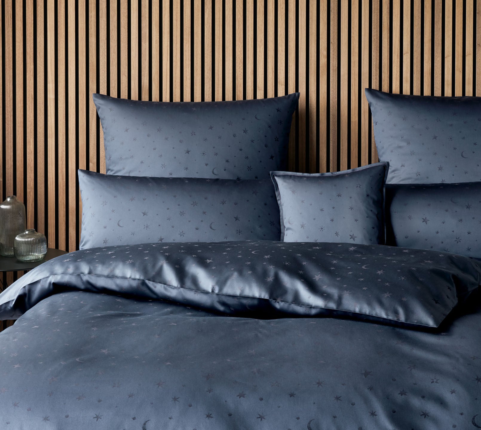 Jacquard Bettwäsche Stars in Marine Mond Sterne Schlafzimmer #farbe_Stars Navy