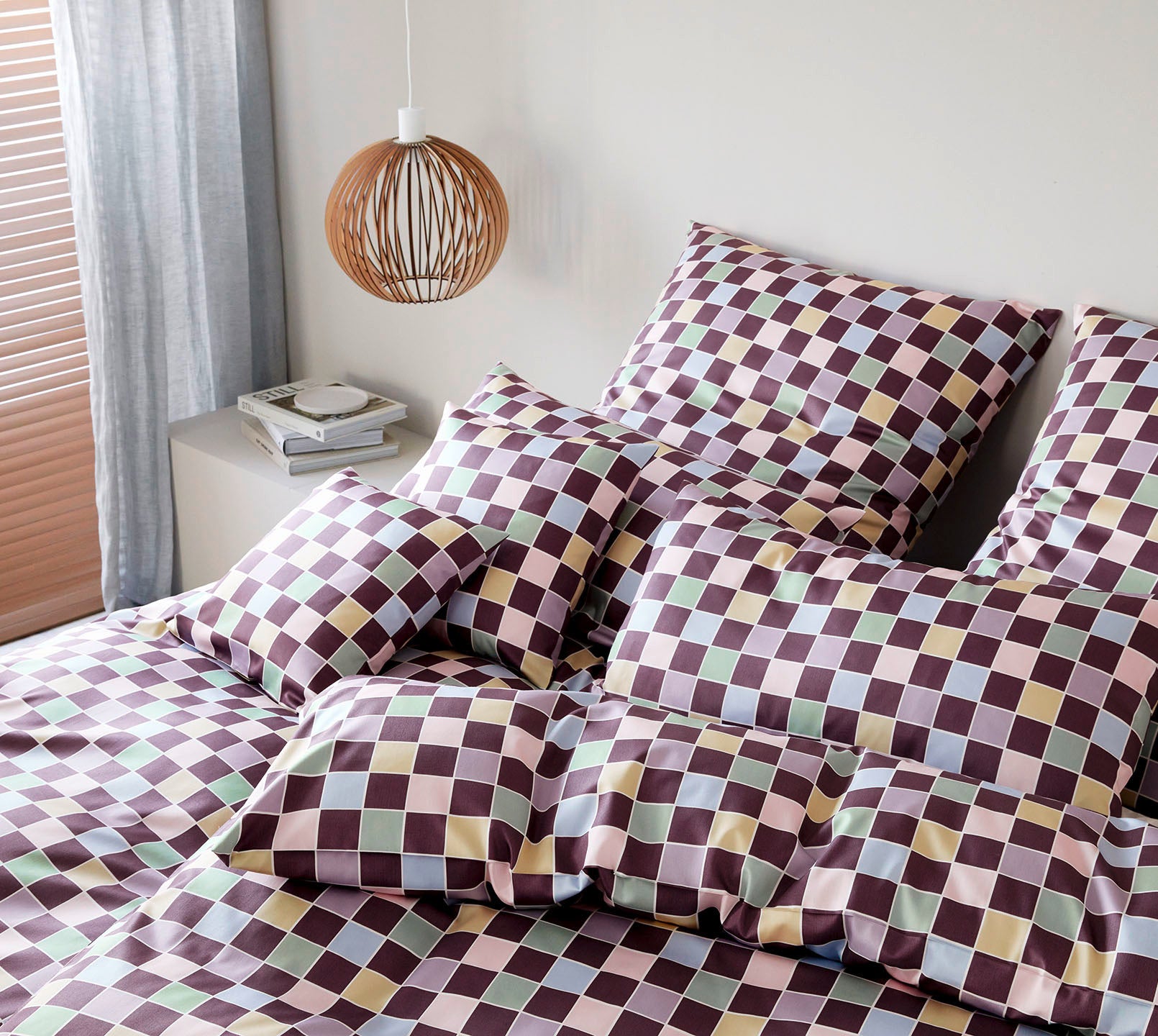 Jersey Bettwäsche Scrabble Jersey in Merlot Karo Schlafzimmer #farbe_Scrabble Jersey Merlot