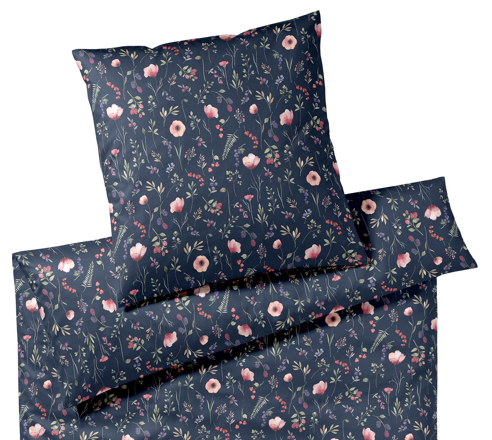Satin Bettwäsche Sorbet in Nachtblau Blumen Freisteller #farbe_Sorbet Nachtblau