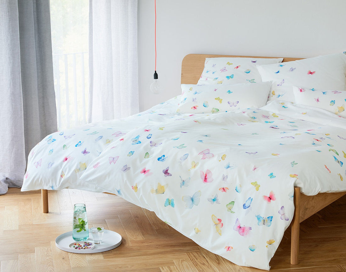 Mako Batist Bettwäsche Hellgrün Schmetterlinge Schlafzimmer