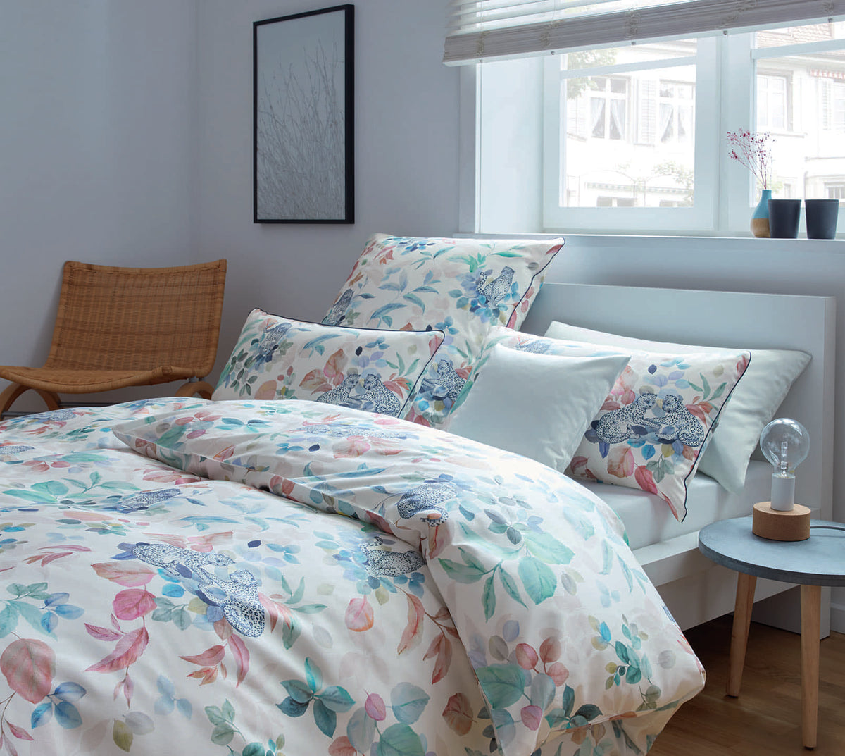Satin Bettwäsche Wild Mix Leoparden Blätter Design Wild Weiß Schlafzimmer #farbe_Wild Mix Wild Weiß