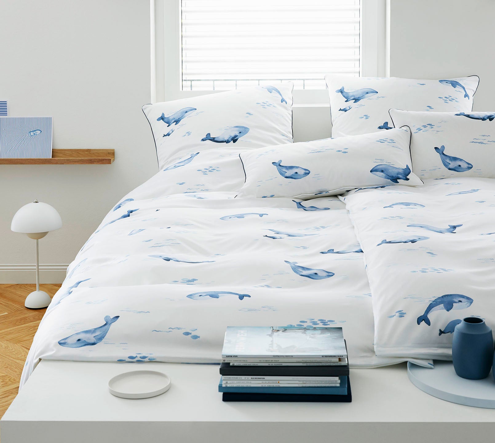 Satin Bettwäsche Big Blue Wal in Weiß Schlafzimmer #farbe_Big Blue Weiß