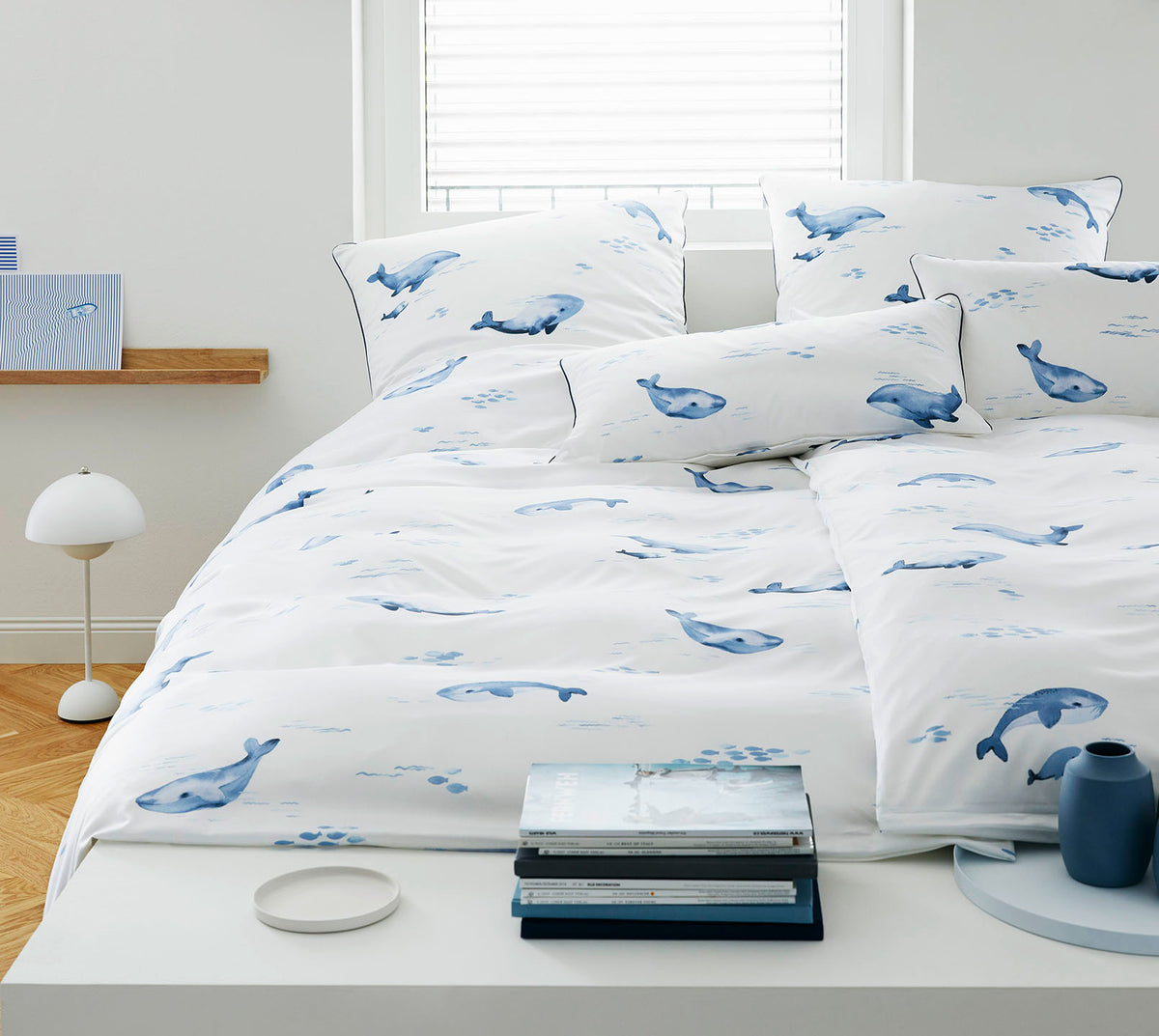 Satin Bettwäsche Big Blue Wal in Weiß Schlafzimmer #farbe_Big Blue Weiß