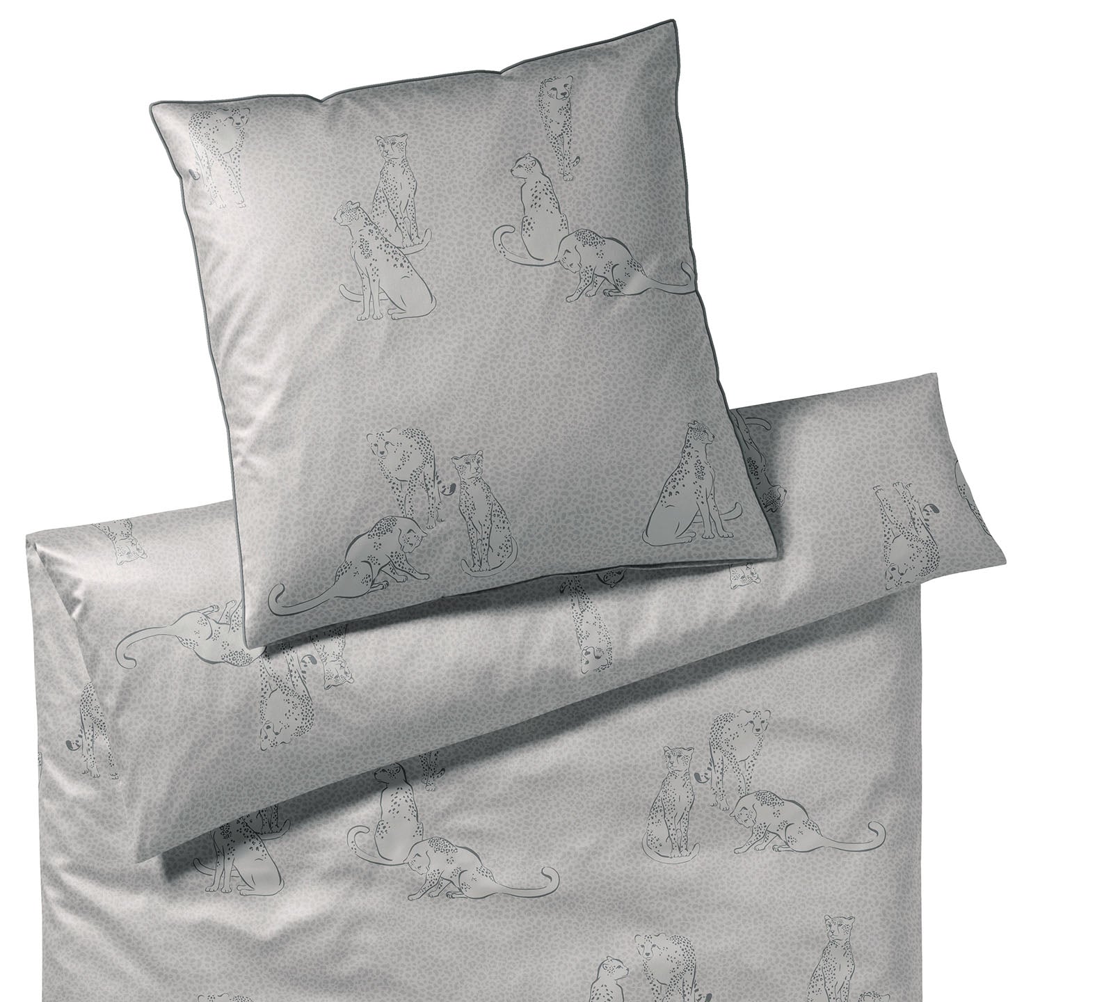 Satin Bettwäsche Panthera mit Panther Motiv Beige-Grau Freisteller #farbe_Panthera Taupe