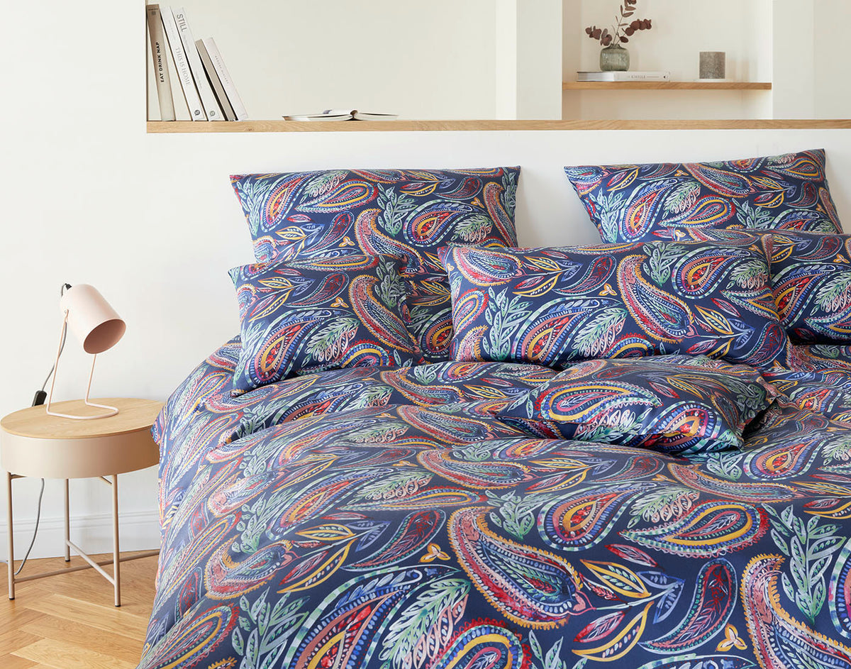 Jersey Bettwäsche Decoration Paisley Muster Blau Schlafzimmer