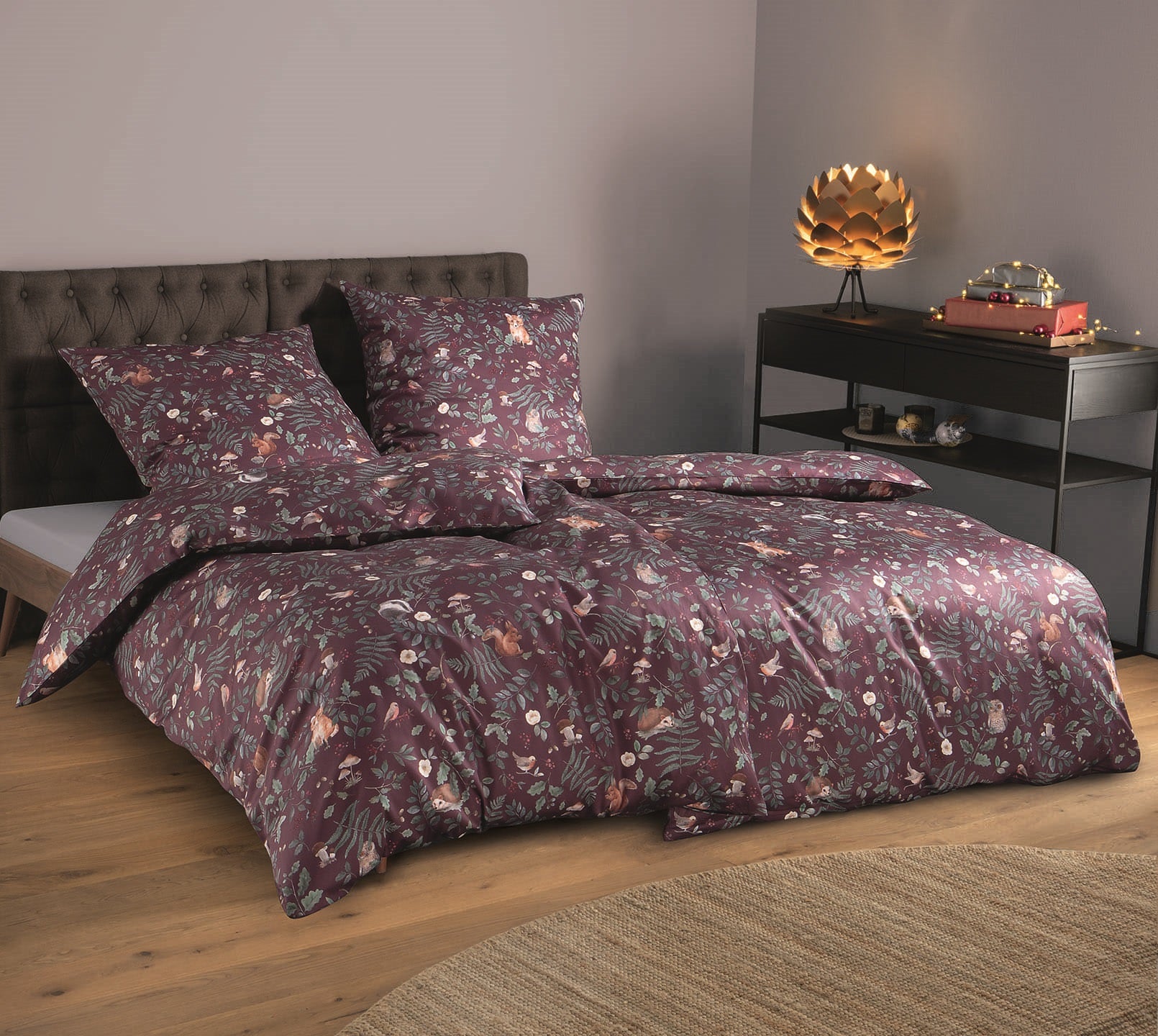 Jersey Bettwäsche Hide Jersey Aubergine Waldtiere Schlafzimmer #farbe_Hide Jersey Aubergine