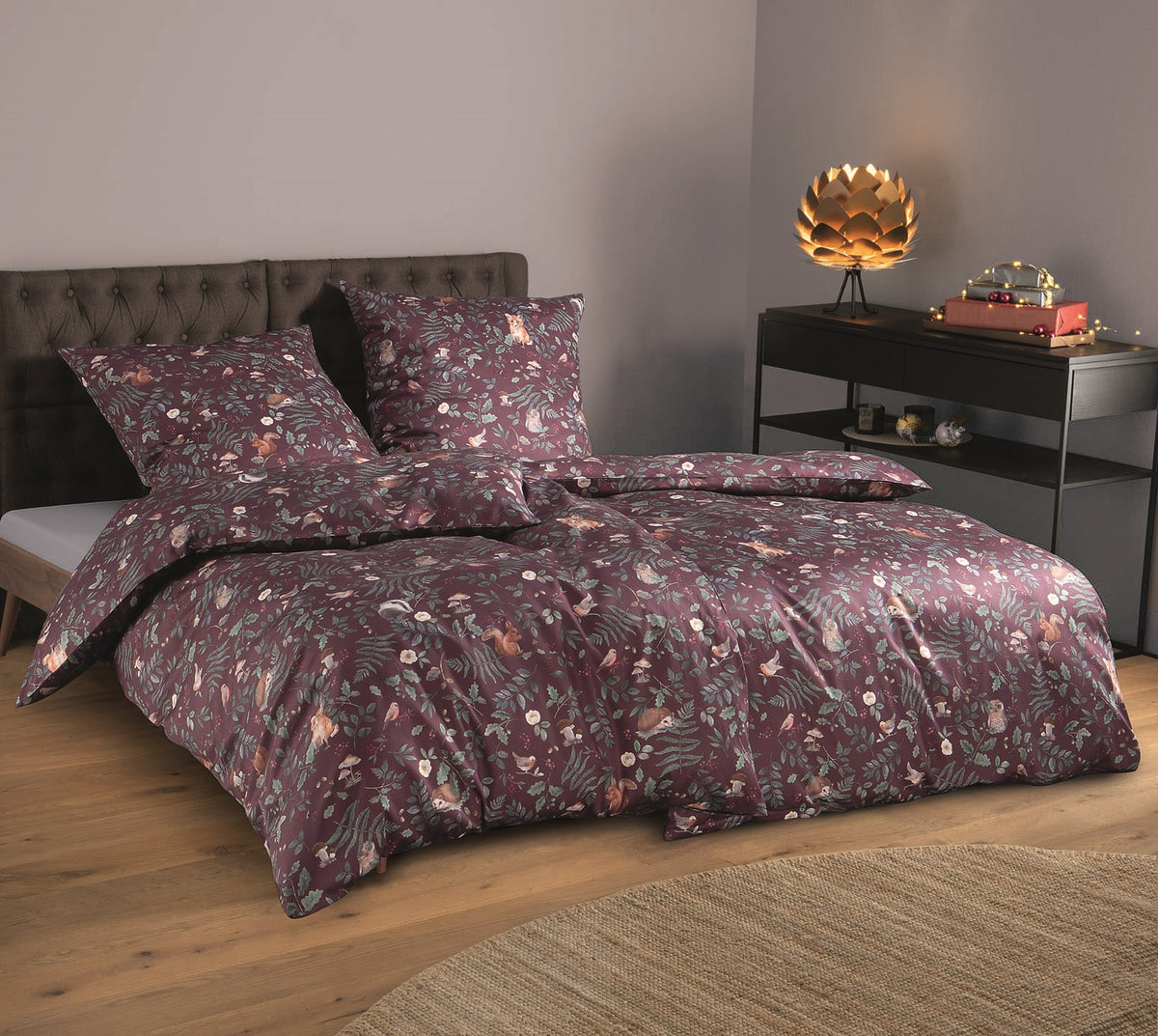 Jersey Bettwäsche Hide Jersey Aubergine Waldtiere Schlafzimmer #farbe_Hide Jersey Aubergine