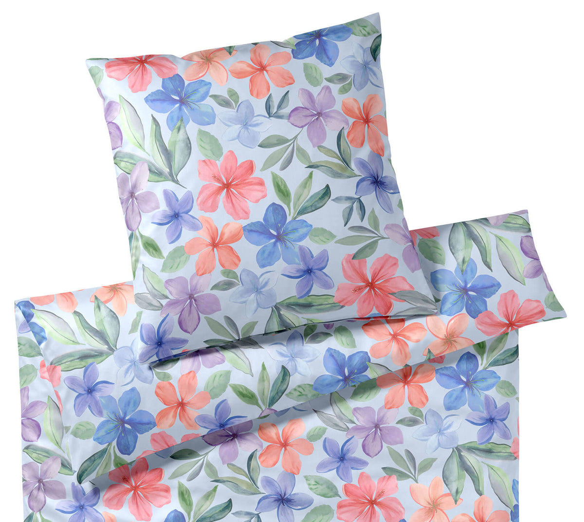 Bambus Satin Bettwäsche Bravo in Bleu Blumen-Blätter-Motiv Freisteller #farbe_Bravo Bleu