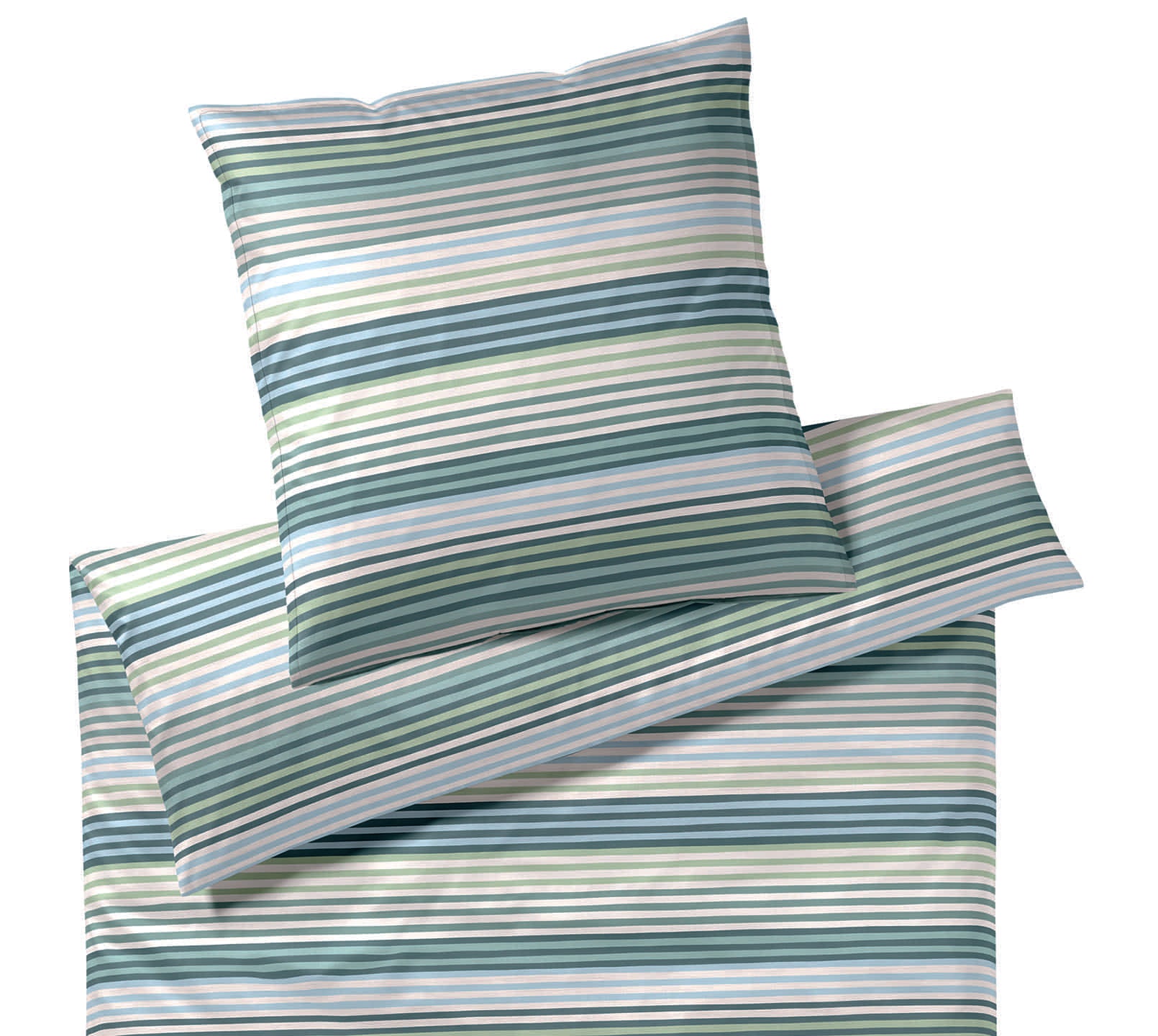 Bambus Satin Bettwäsche Rio in Minze Streifen Freisteller #farbe_Rio Minze