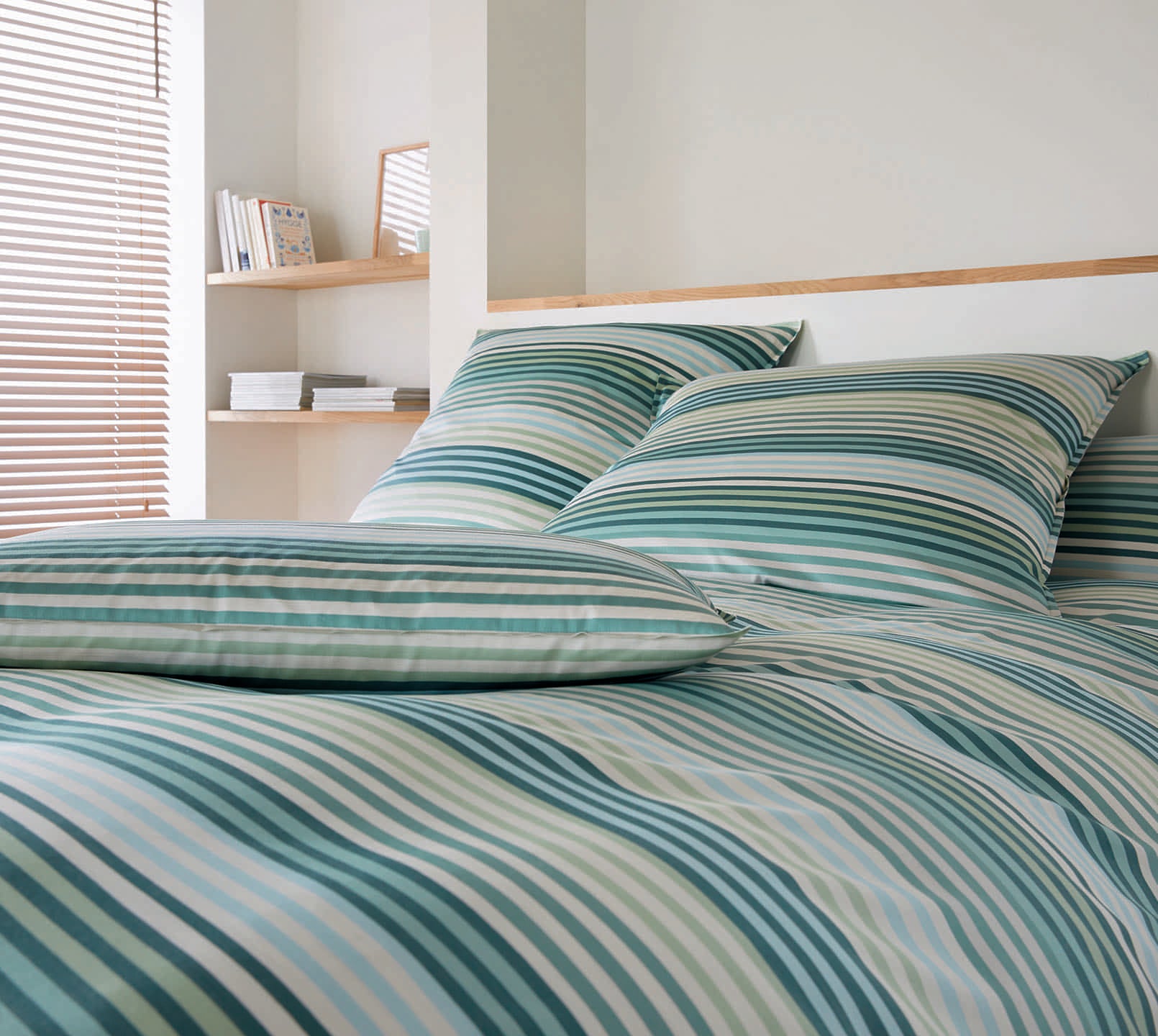 Bambus Satin Bettwäsche Rio in Minze Streifen Schlafzimmer #farbe_Rio Minze