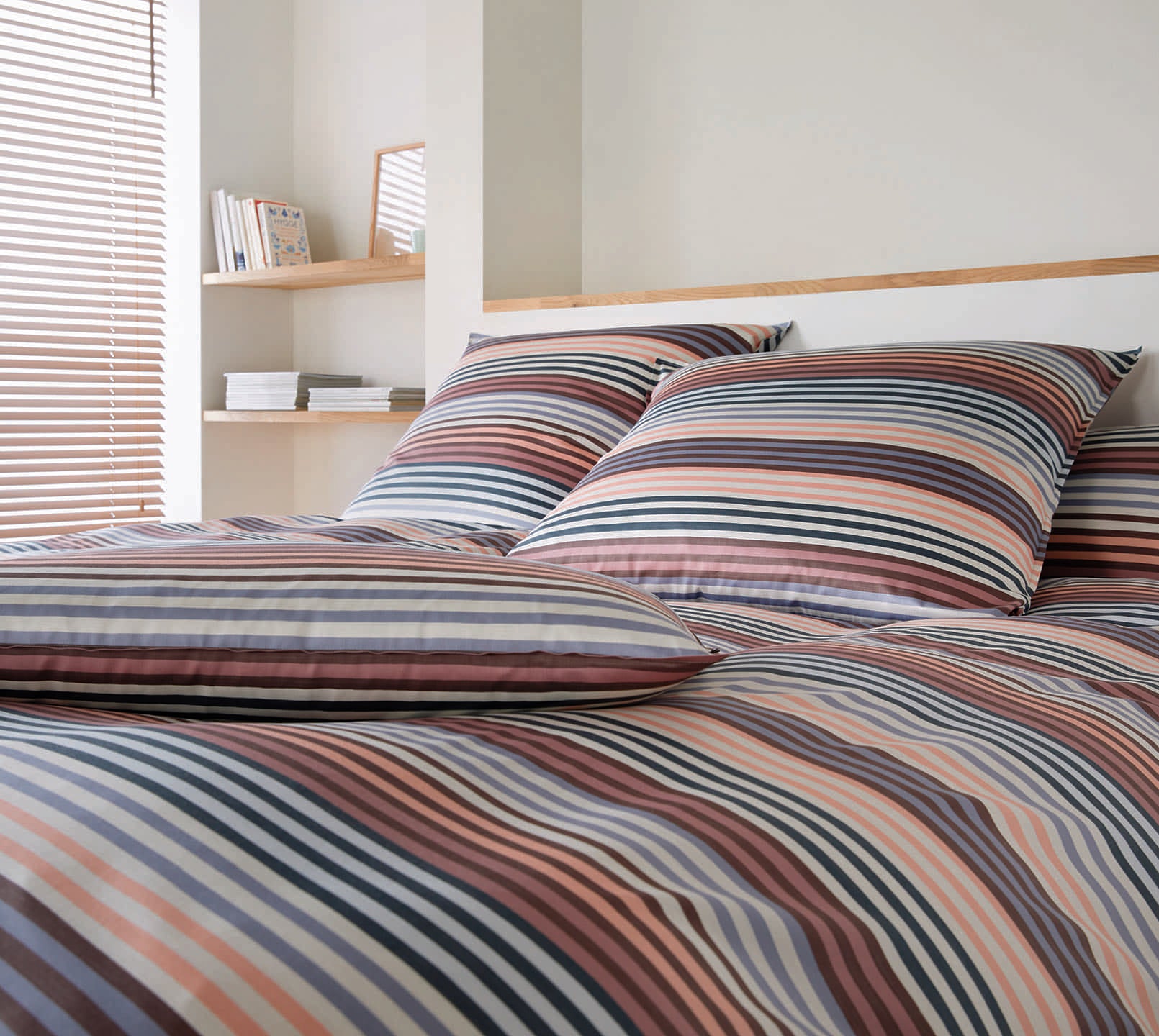 Bambus Satin Bettwäsche Rio in Pfirsich Streifen Schlafzimmer #farbe_Rio Pfirsich