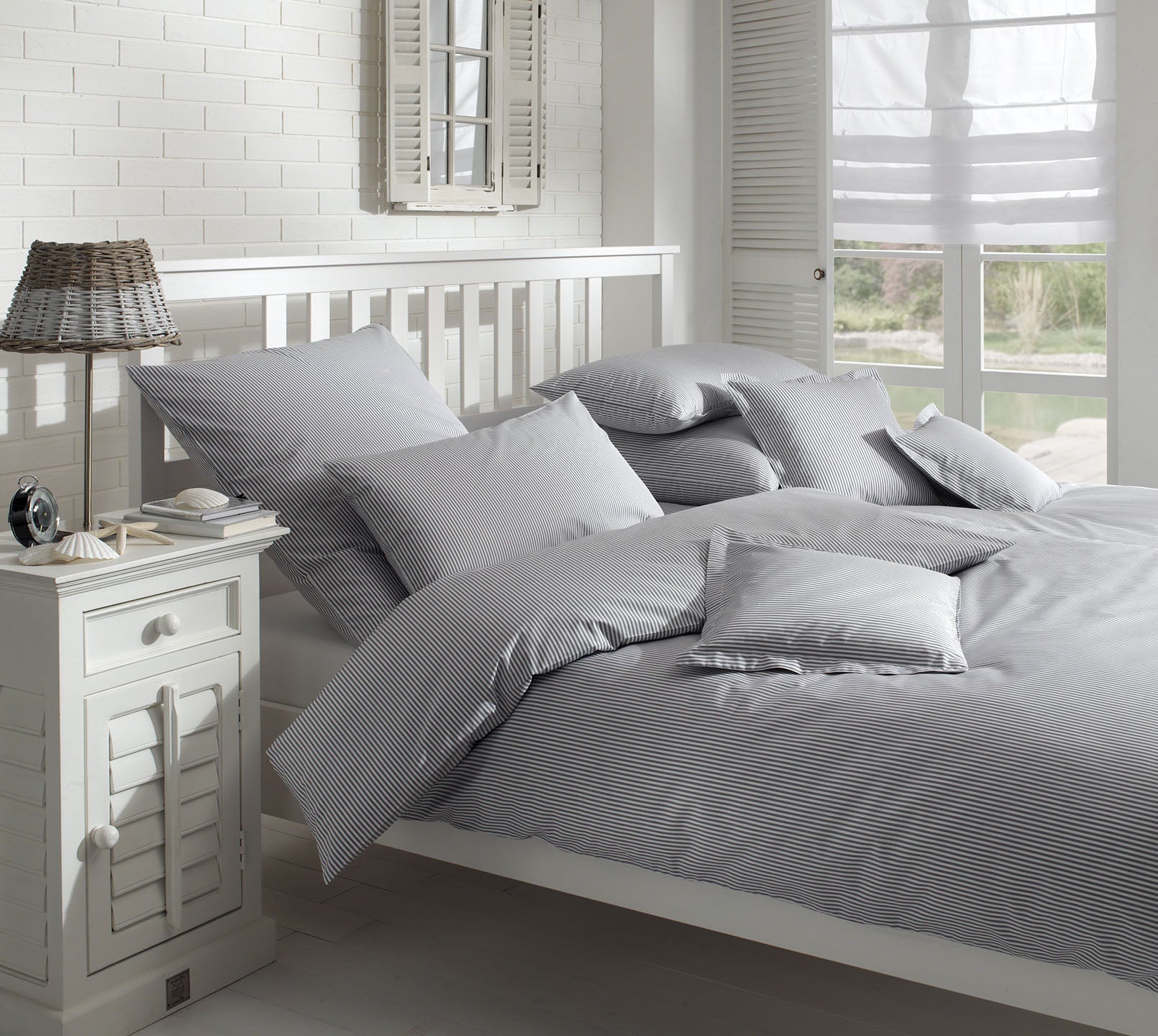 Bettwäsche aus Perkal Classico in Silber Streifen Schlafzimmer #farbe_Classico Silber 