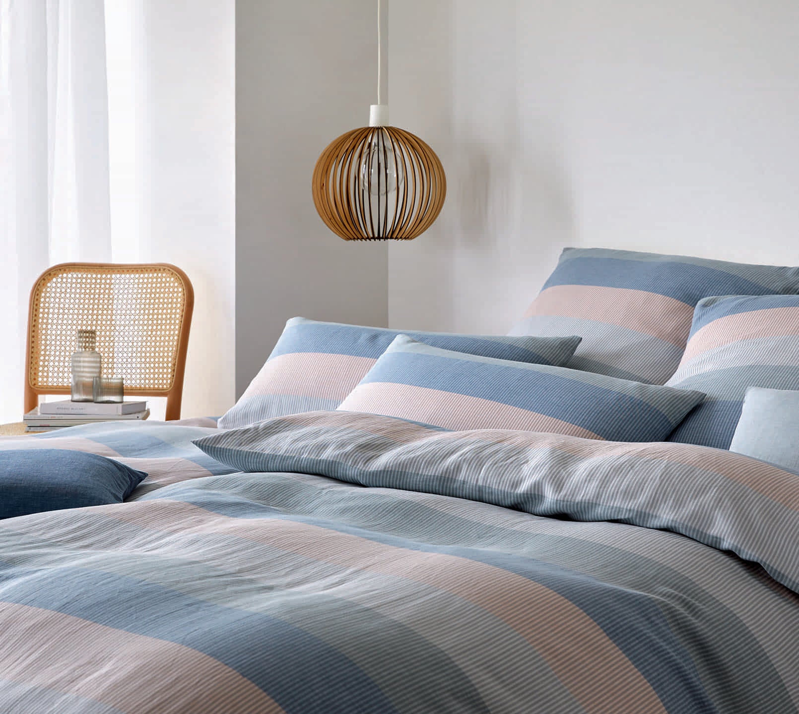 Halbleinen Bettwäsche Glee in Aqua Streifen Schlafzimmer #farbe_Glee Aqua