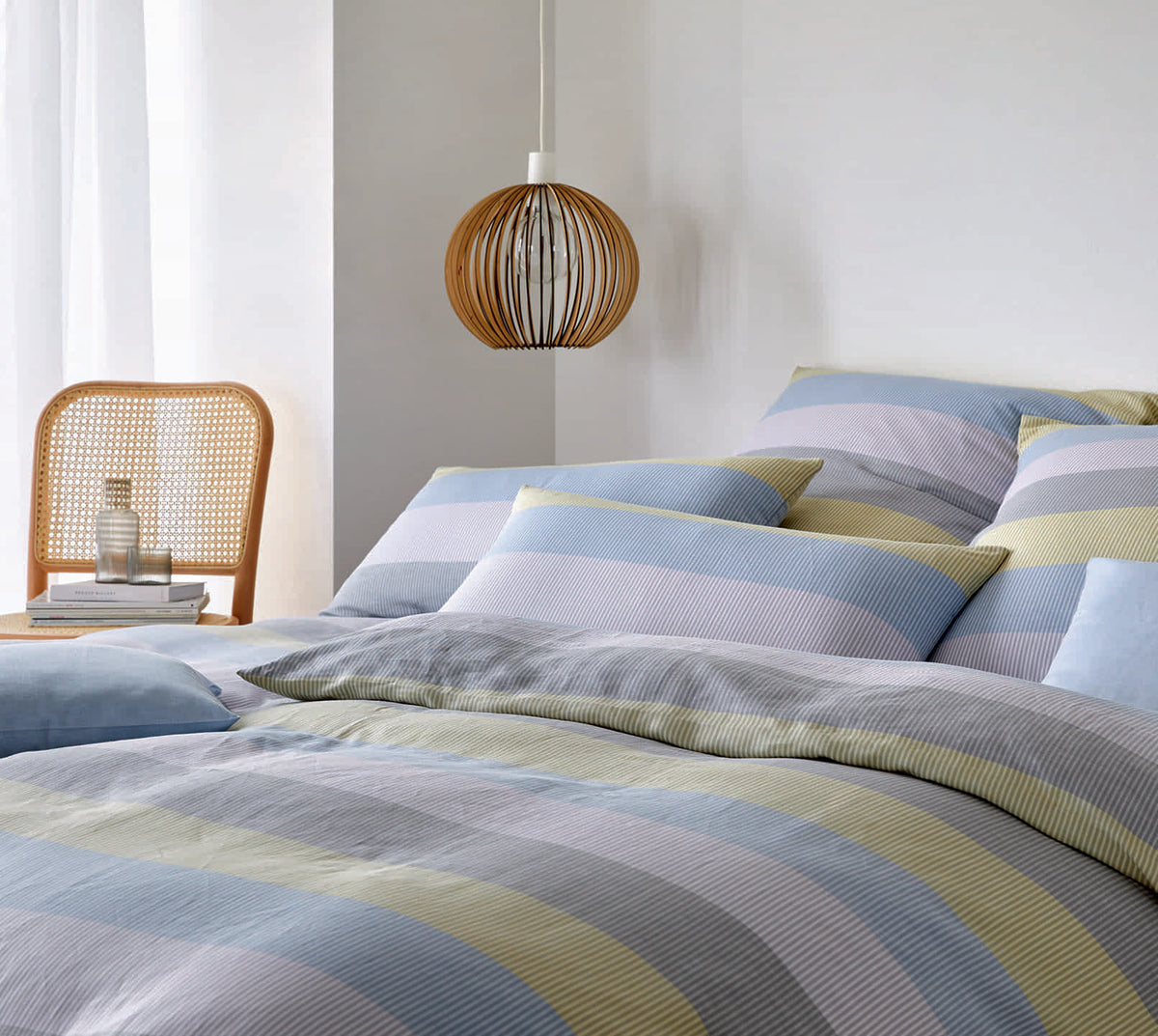 Halbleinen Bettwäsche Glee in Sonne Streifen Schlafzimmer #farbe_Glee Sonne