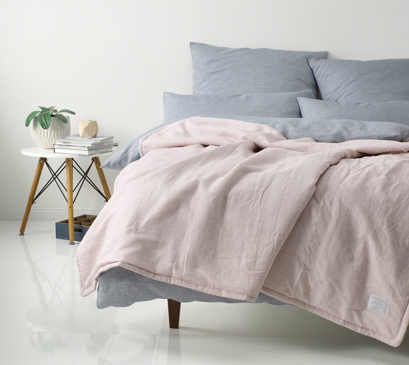 Halbleinen Bettwäsche Plaid Breezee in Rose Schlafzimmer #farbe_Breezee Plaid Rose