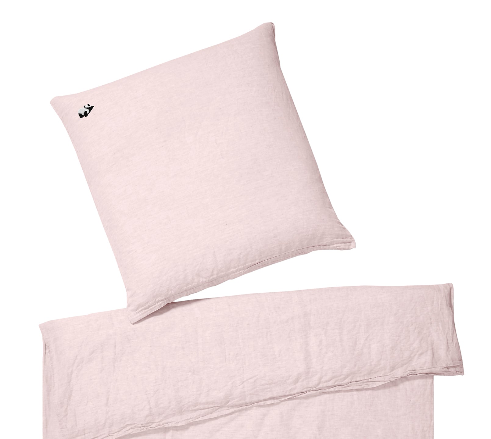 Halbleinen Kinderbettwäsche Breezy in Rose Uni Pandabärstickmotiv Freisteller #farbe_Breezy Rose