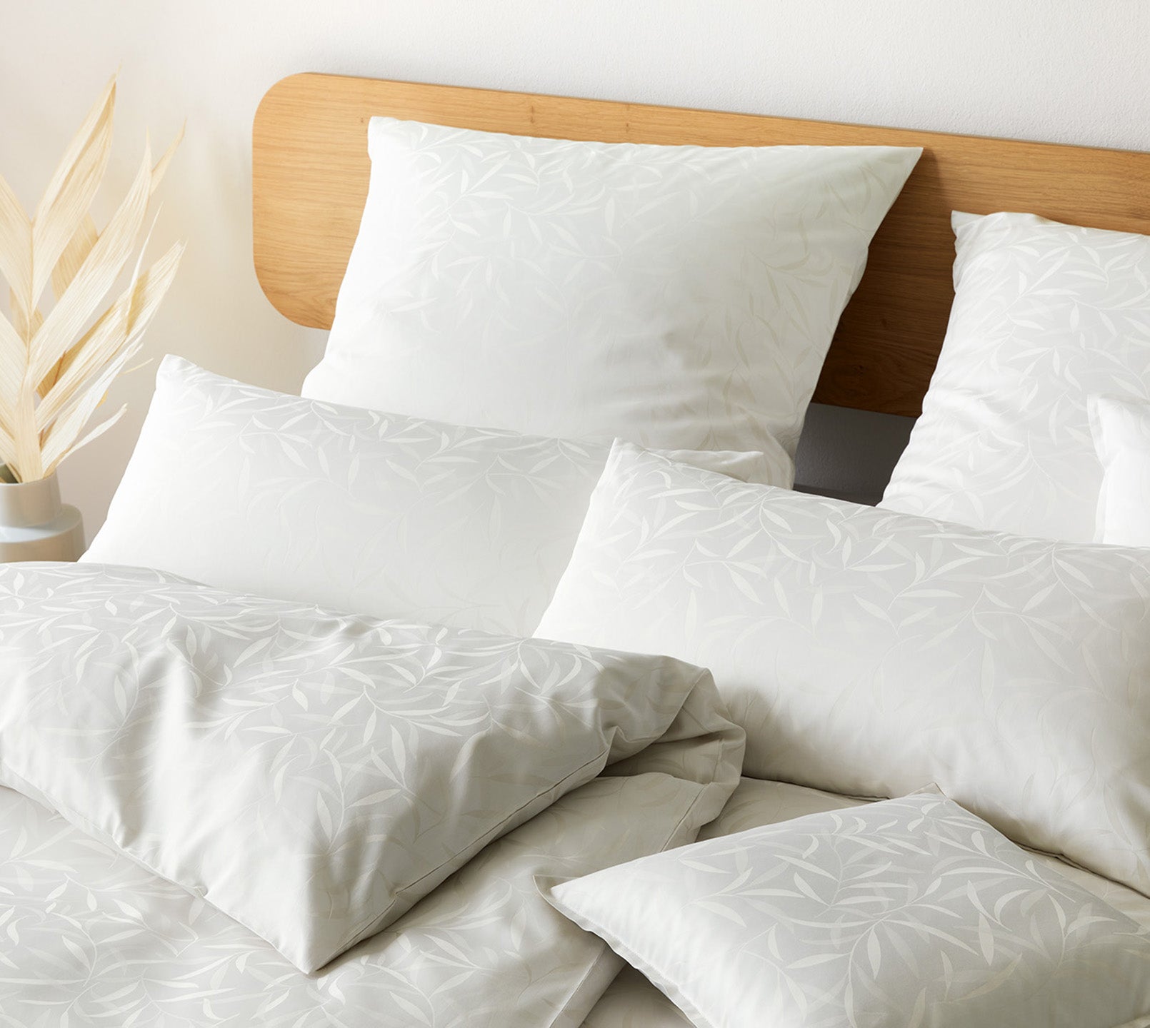 Jacquard Bettwäsche Muriel in Beige Blätter Schlafzimmer #farbe_Muriel Natur