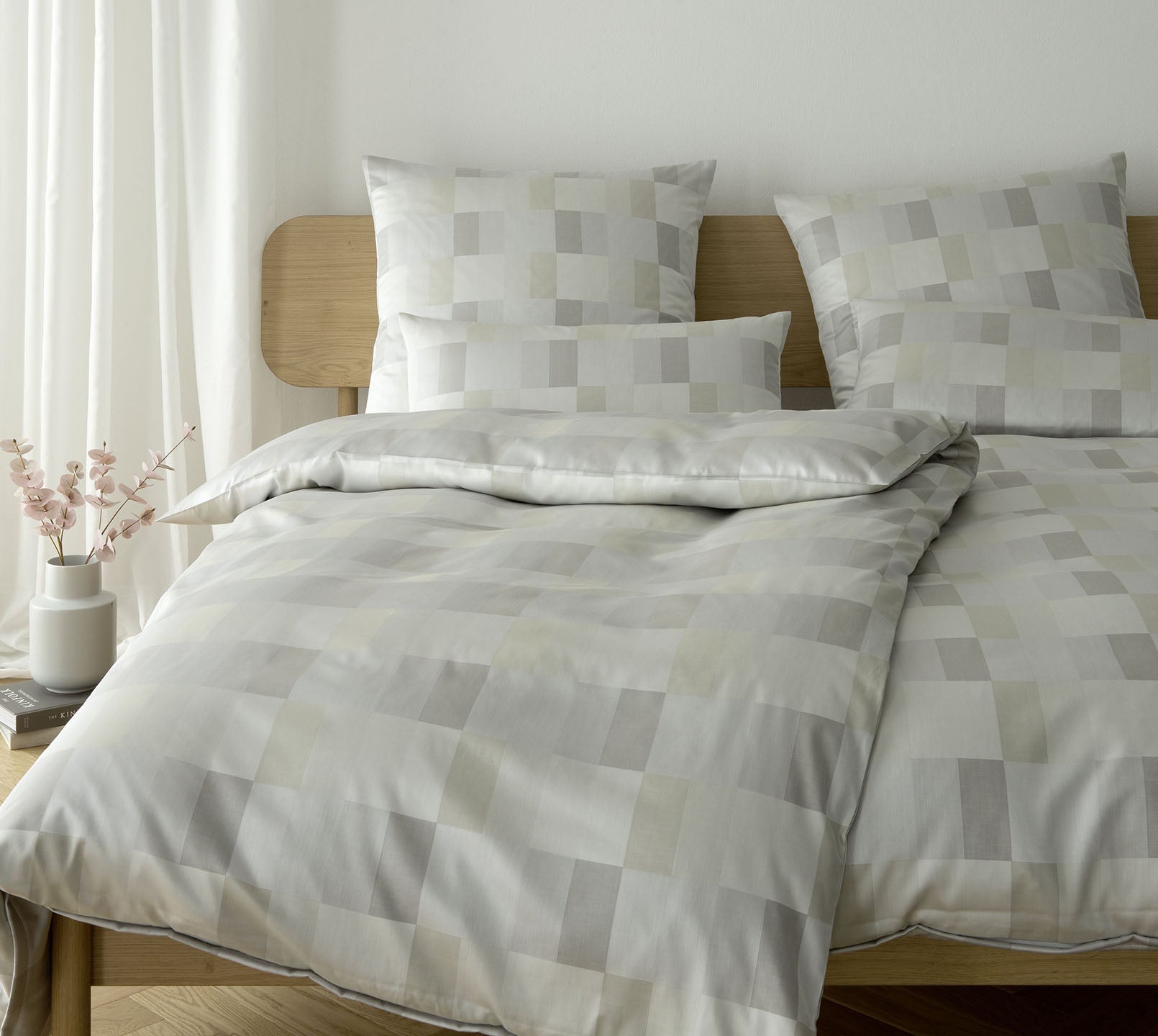 Jacquard Bettwäsche Piazza in Beige Karos Schlafzimmer #farbe_Piazza Natur