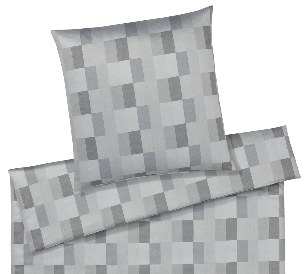 Jacquard Bettwäsche Piazza in Grau Karos Freisteller #farbe_Silbergrau