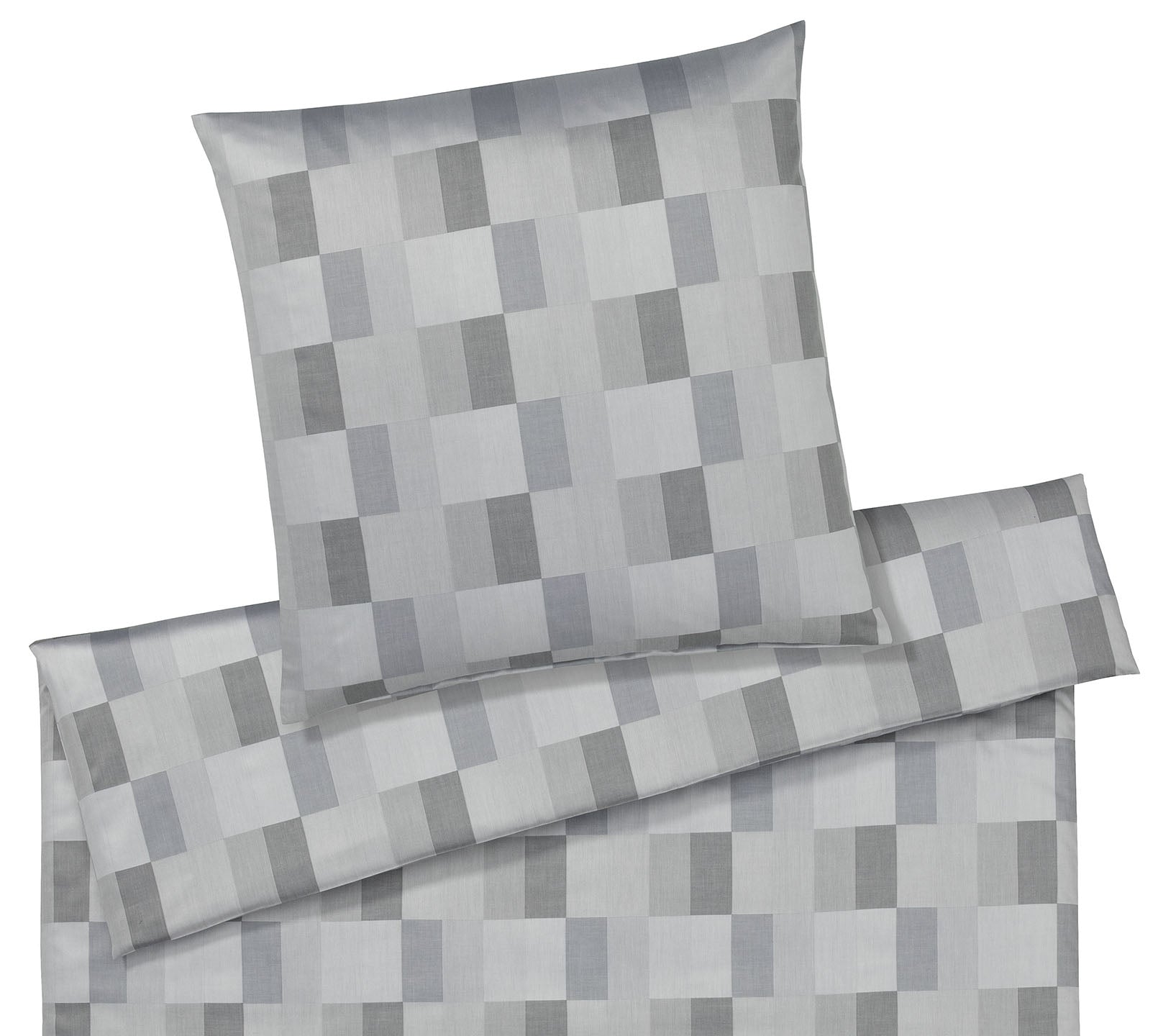 Jacquard Bettwäsche Piazza in Grau Karos Freisteller #farbe_Piazza Silbergrau