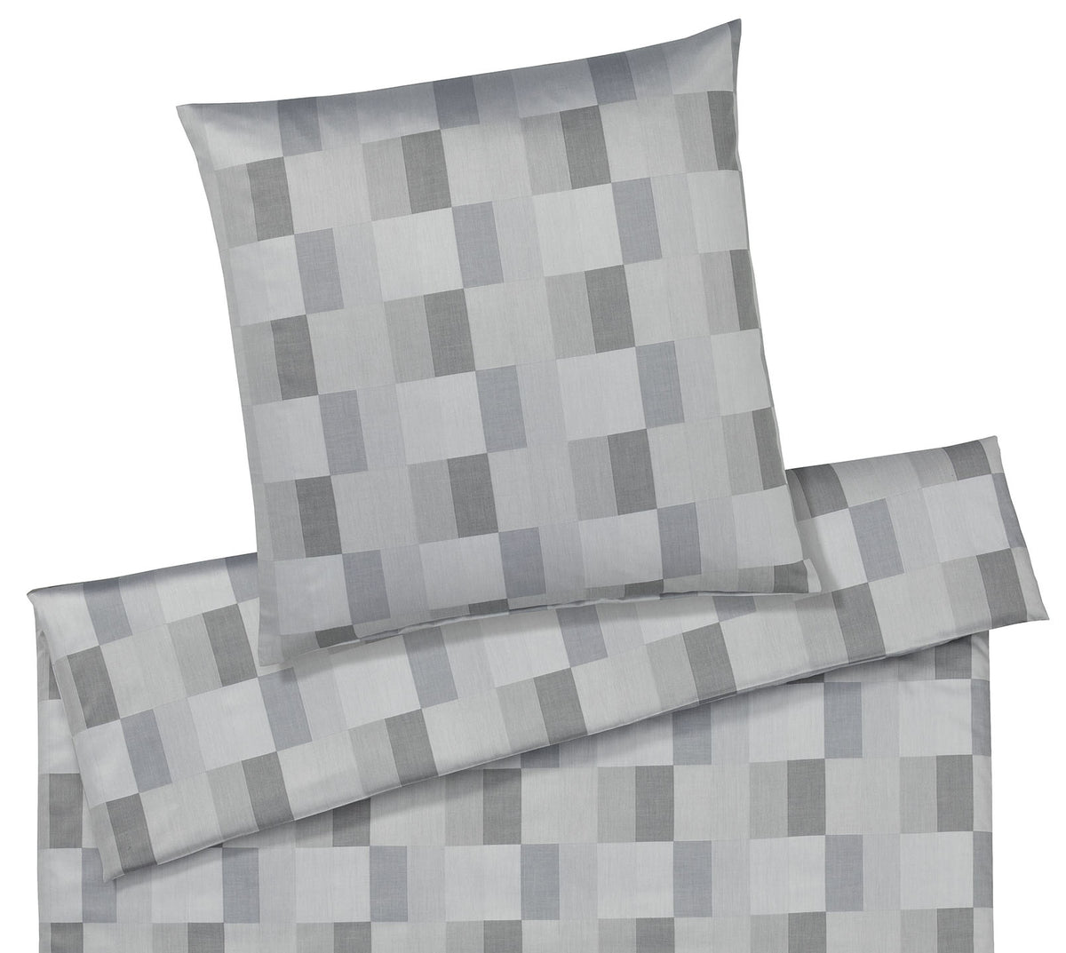 Jacquard Bettwäsche Piazza in Grau Karos Freisteller #farbe_Piazza Silbergrau