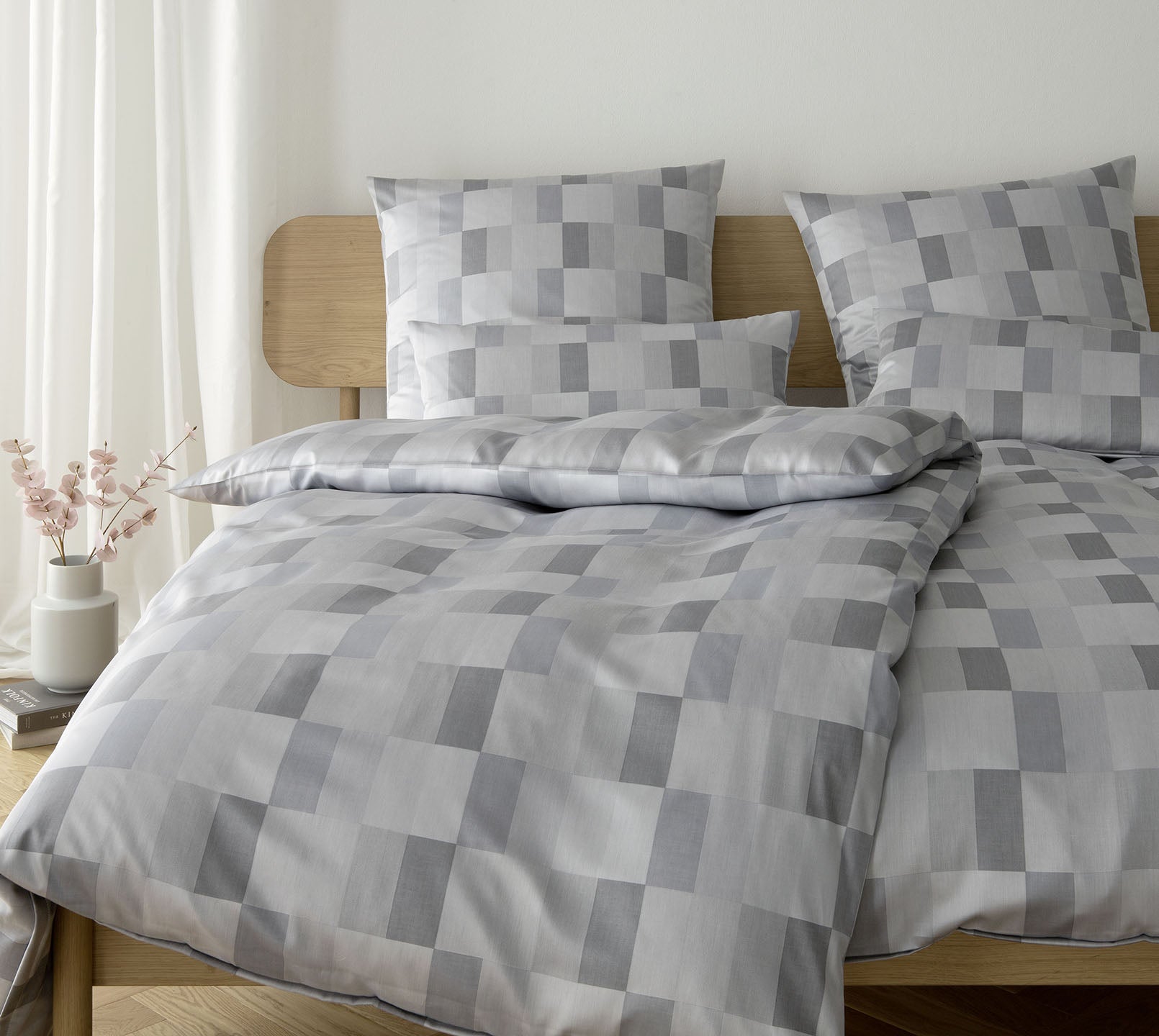 Jacquard Bettwäsche Piazza in Grau Karos Schlafzimmer #farbe_Piazza Silbergrau