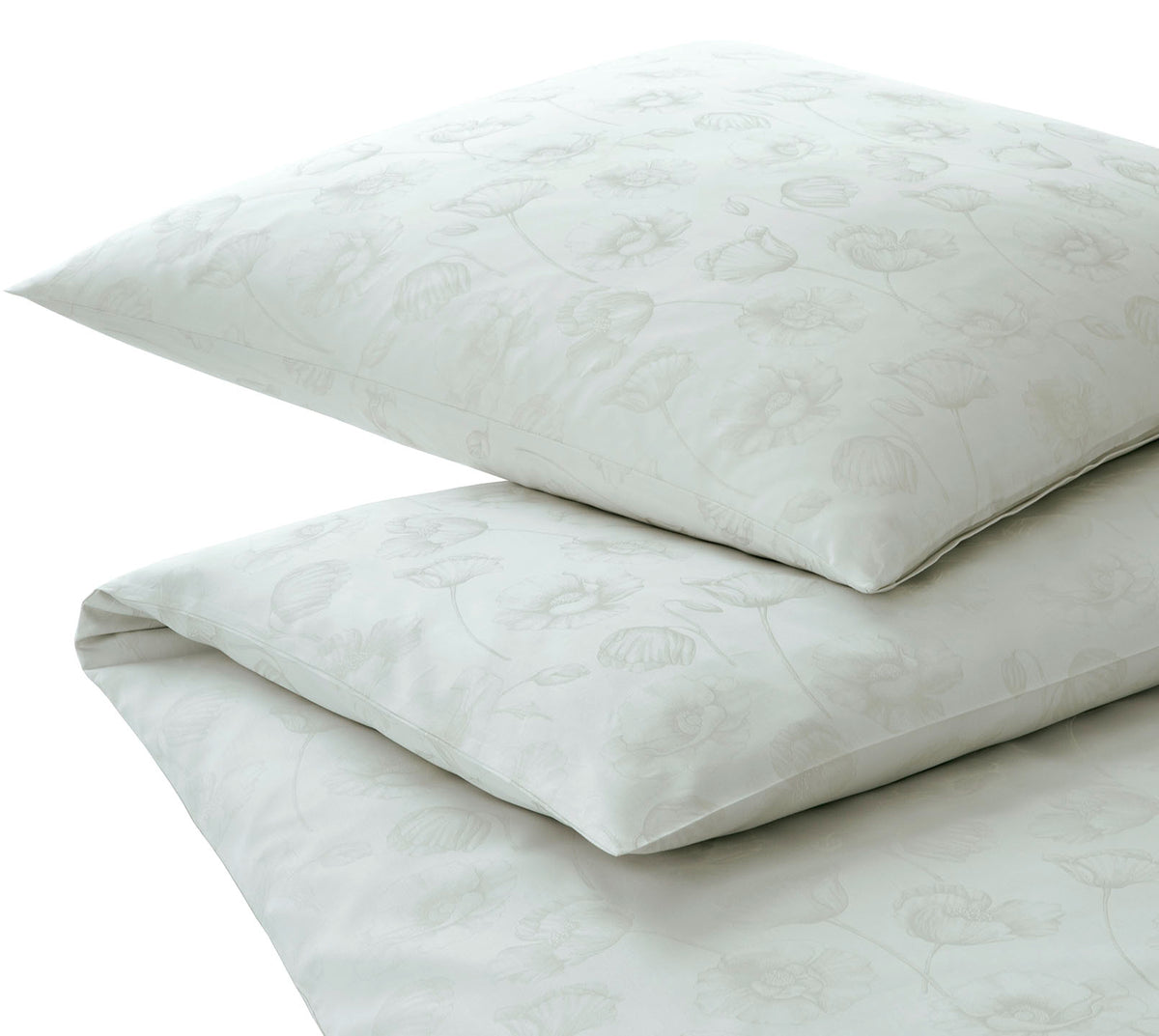 Jacquard Bettwäsche Poppy in Pastellgrün Mohnblüten Freisteller  #farbe_Pastellgrün