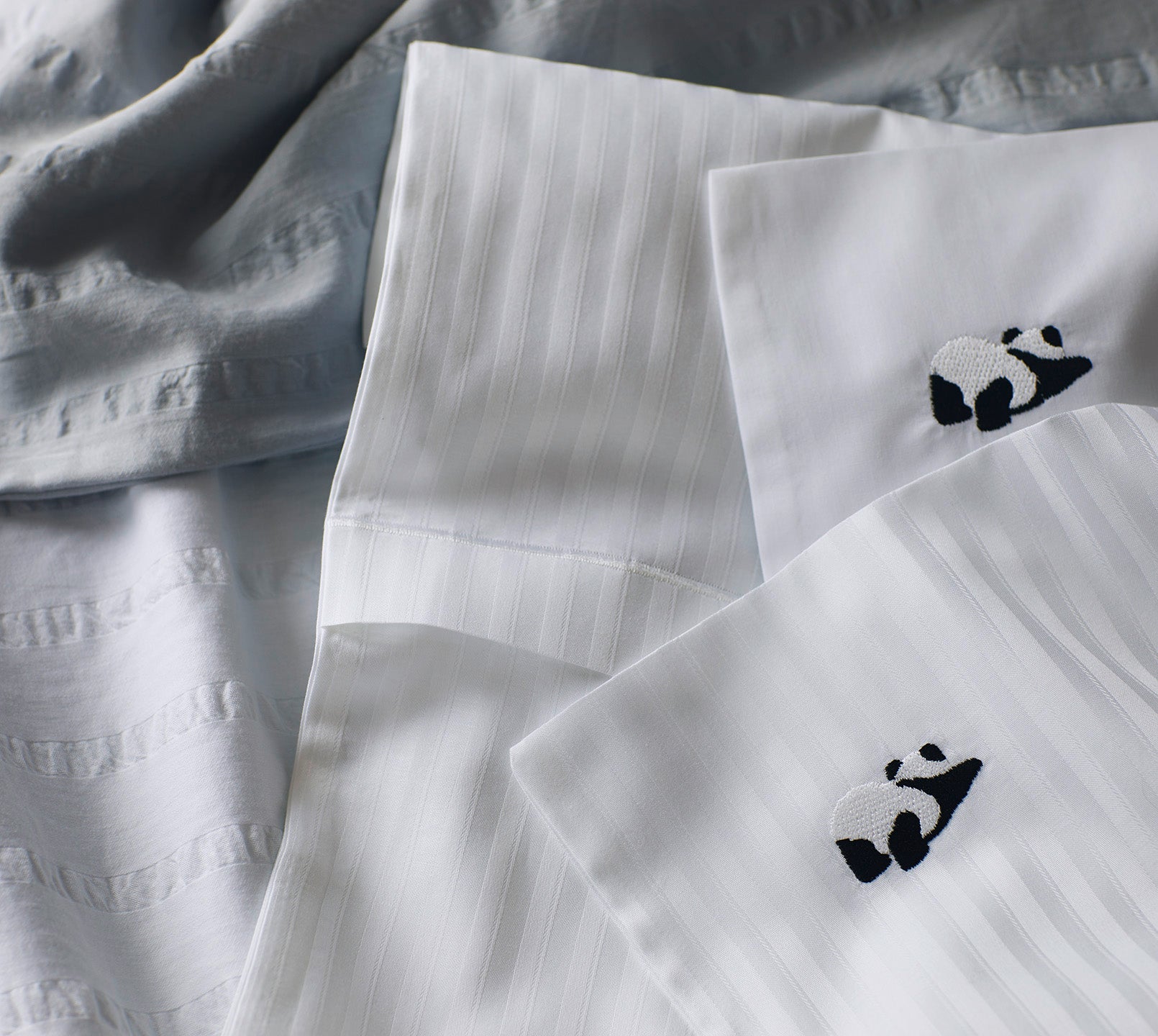 Jacquard Kinder Panda Bettwäsche Classy Stripe in Weiss Streifen Mix #farbe_Classy Stripe Weiß