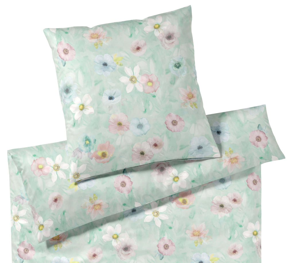 Jersey Bettwäsche Pastel Jersey in Aqua Blüten Freisteller #farbe_Aqua