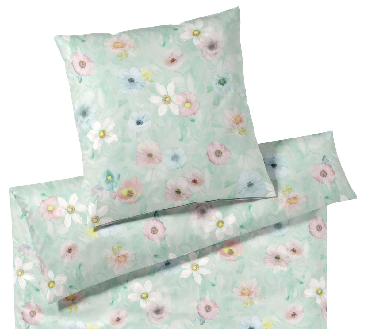 Jersey Bettwäsche Pastel Jersey in Aqua Blüten Freisteller #farbe_Aqua