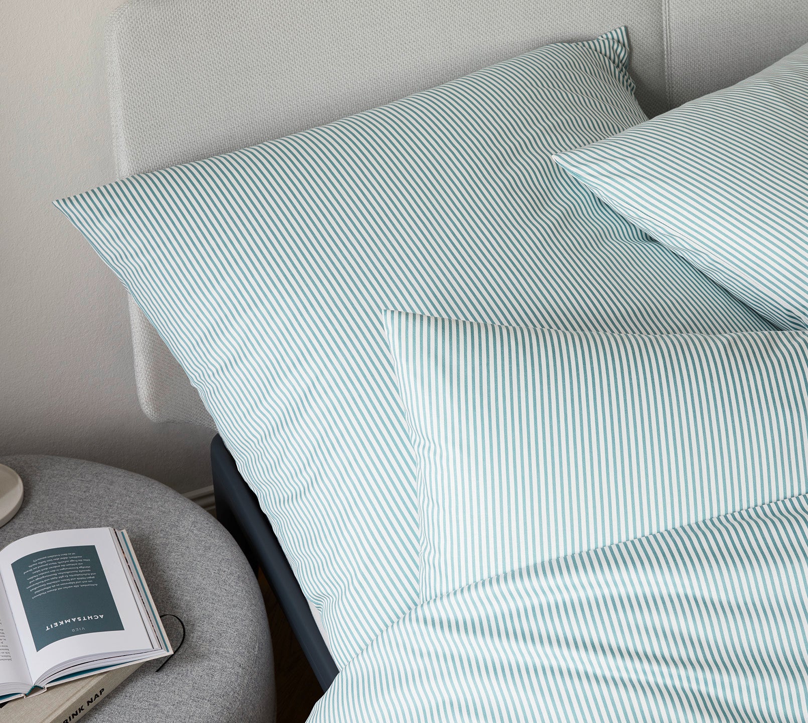 Jersey Bettwäsche Sister Stripe in Salbei Streifen Schlafzimmer #farbe_Sister Stripe Salbei