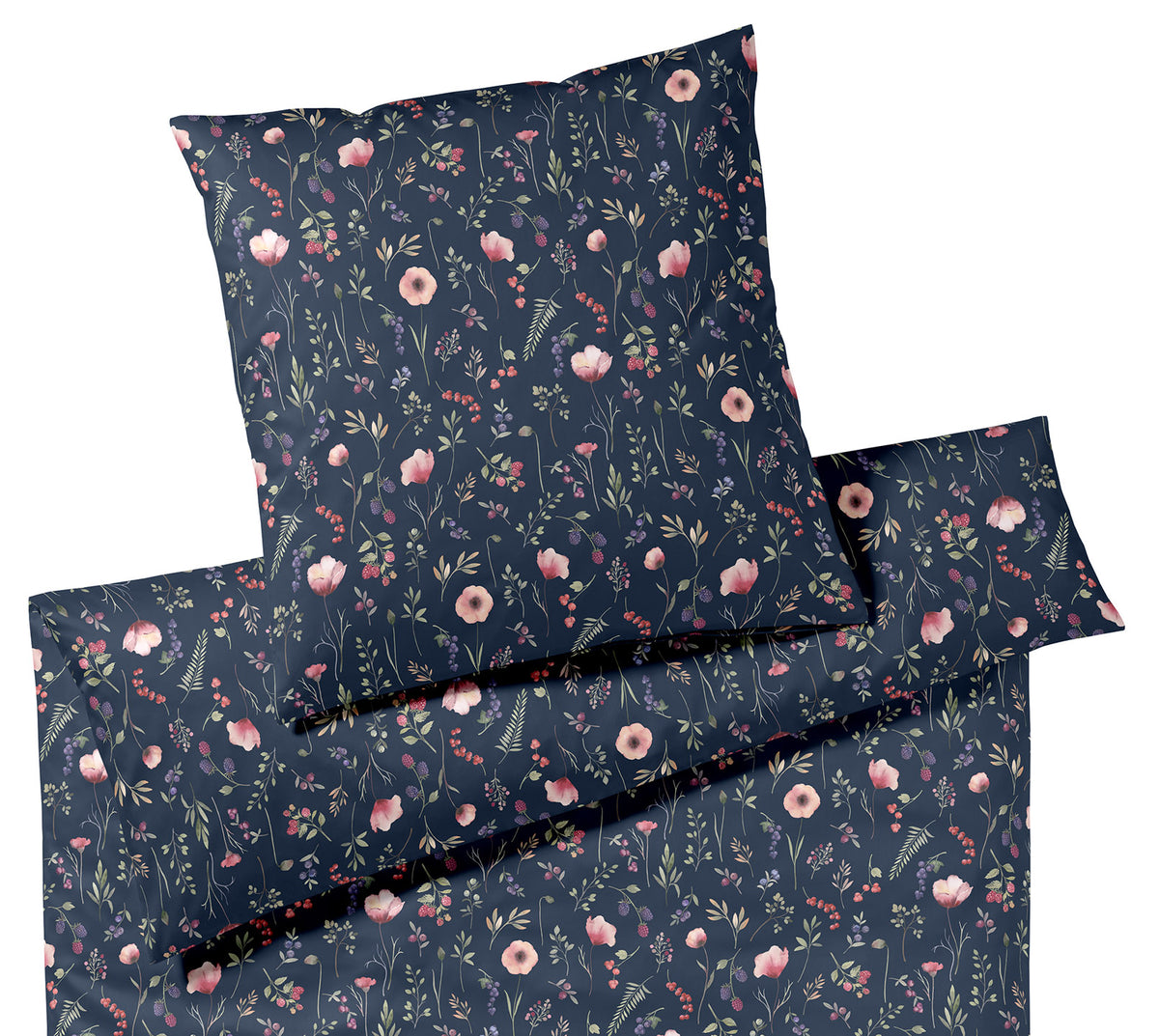 Jersey Bettwäsche Sorbet Jersey in Nachtblau Blumen Freisteller #farbe_Sorbet Jersey Nachtblau