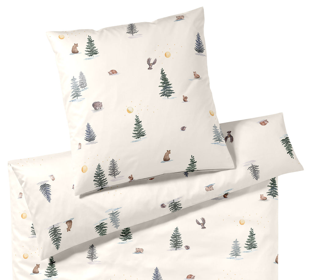Jersey Bettwäsche Winterwald Jersey in Offwhite Winterwaldmotive Freisteller #farbe_Offwhite