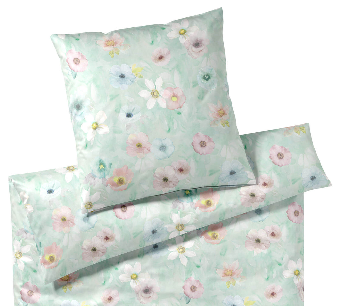 Mako Batist Bettwäsche Pastel in Aqua Blüten Freisteller #farbe_Aqua