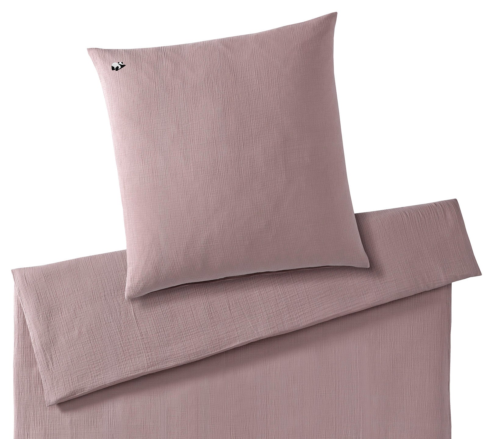 Musselin Kinderbettwaesche Snuggle in Blush Uni Pandastickmotiv Freisteller #farbe_Blush