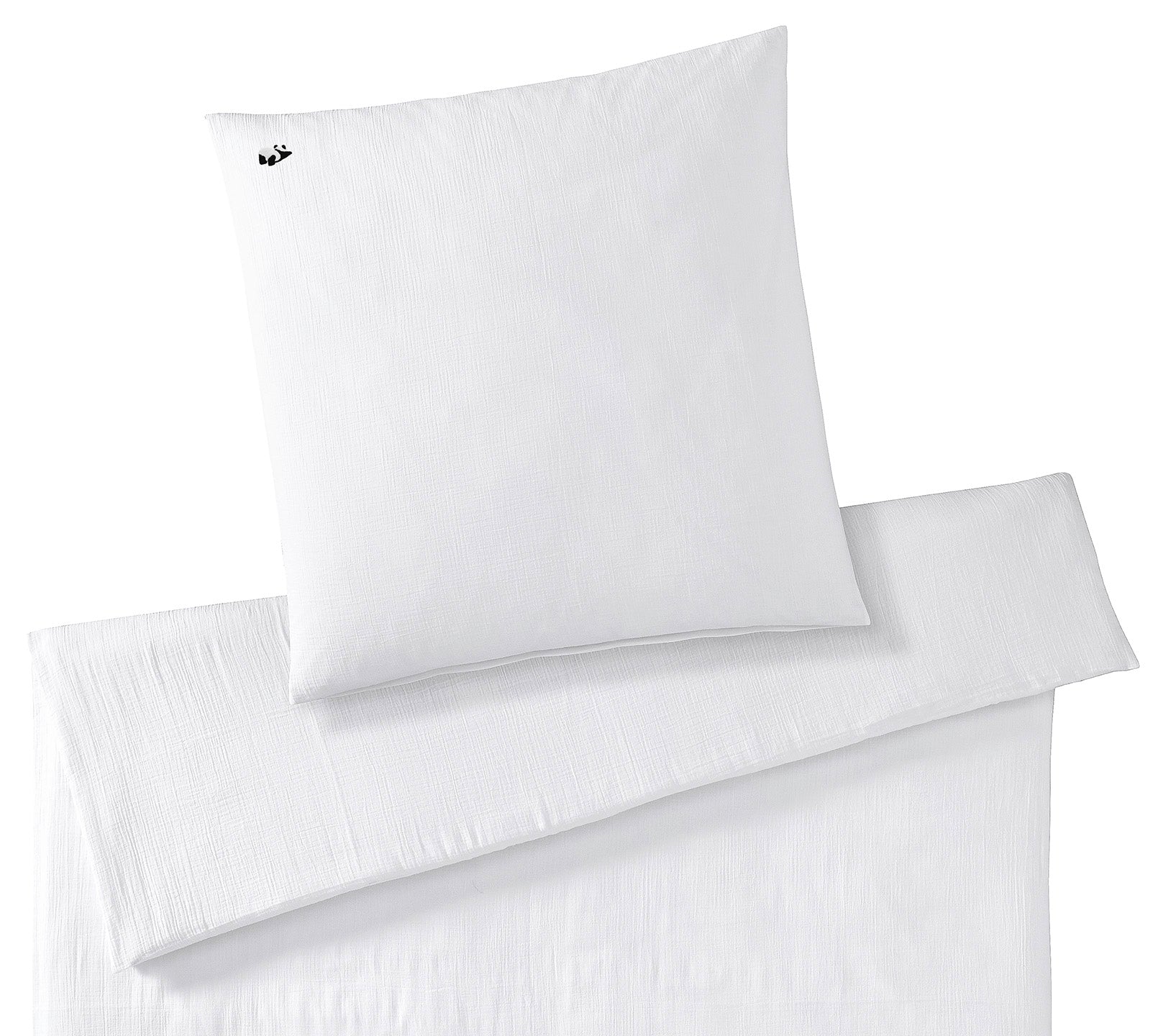 Musselin Kinderbettwäsche Snuggle in Weiß Uni Pandastickmotiv Freisteller #farbe_Snuggle Weiß