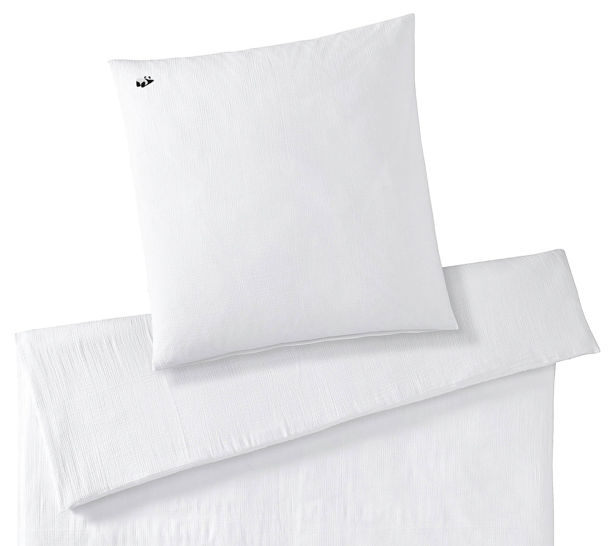 Musselin Kinderbettwäsche Snuggle in Weiß Uni Pandastickmotiv Freisteller #farbe_Snuggle Weiß