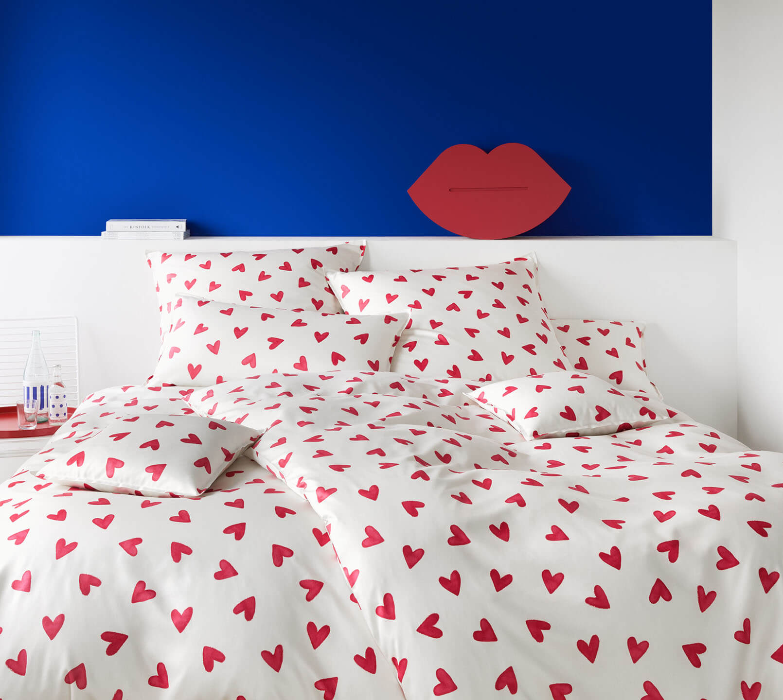 Satin Bettwäsche Cherie in Himbeerrot Herzen Schlafzimmer #farbe_Himbeerrot
