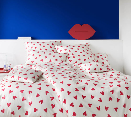 Satin Bettwäsche Cherie in Himbeerrot Herzen Schlafzimmer #farbe_Himbeerrot