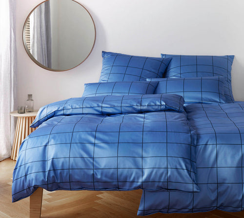Satin Bettwäsche Cross in Blau Karo Schlafzimmer #farbe_Kobaltblau