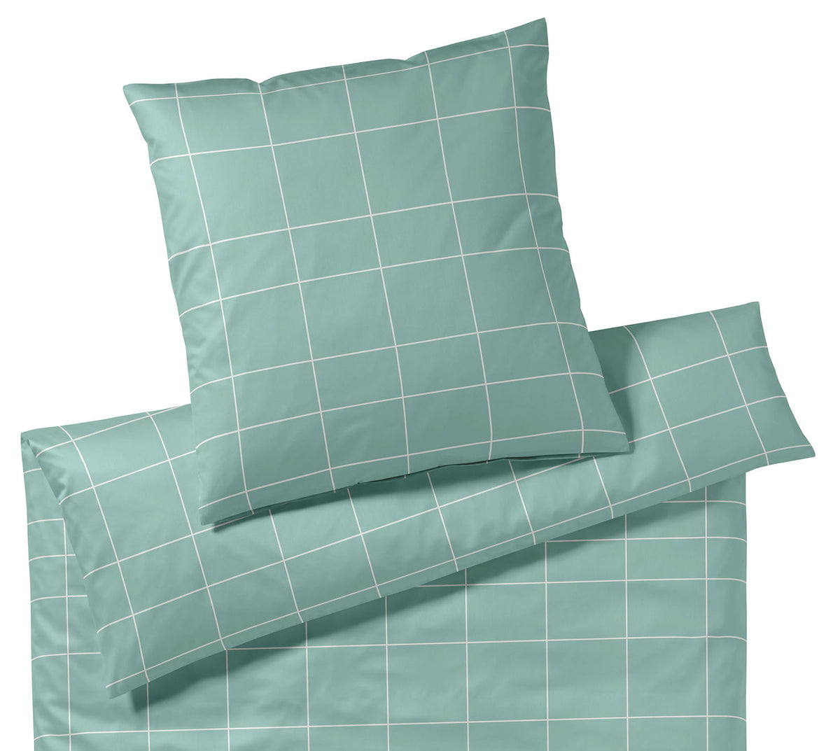 Satin Bettwäsche Cross in Fjord Grün Karo Freisteller #farbe_Fjord