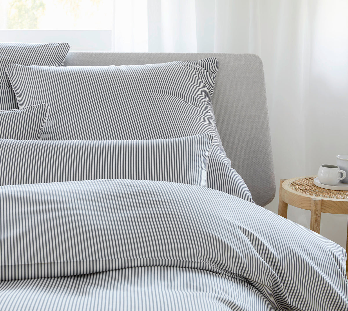 Satin Bettwaesche Hamburger Streifen in Grau Streifen Schlafzimmer #farbe_Grau-Weiß