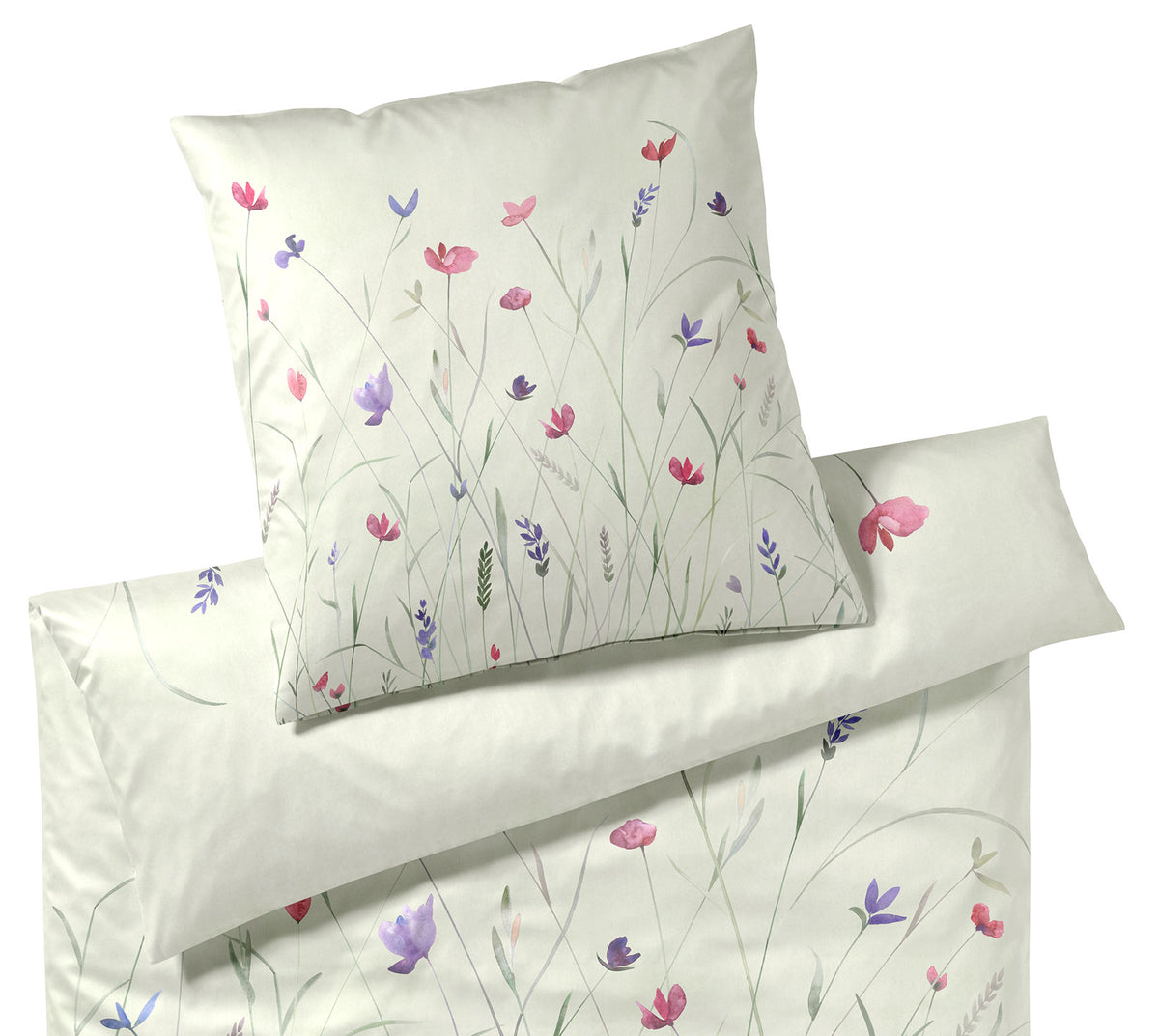 Satin Bettwäsche Highlife in Zartgrün Blumenwiese Freisteller #farbe_Highlife Zartgrün