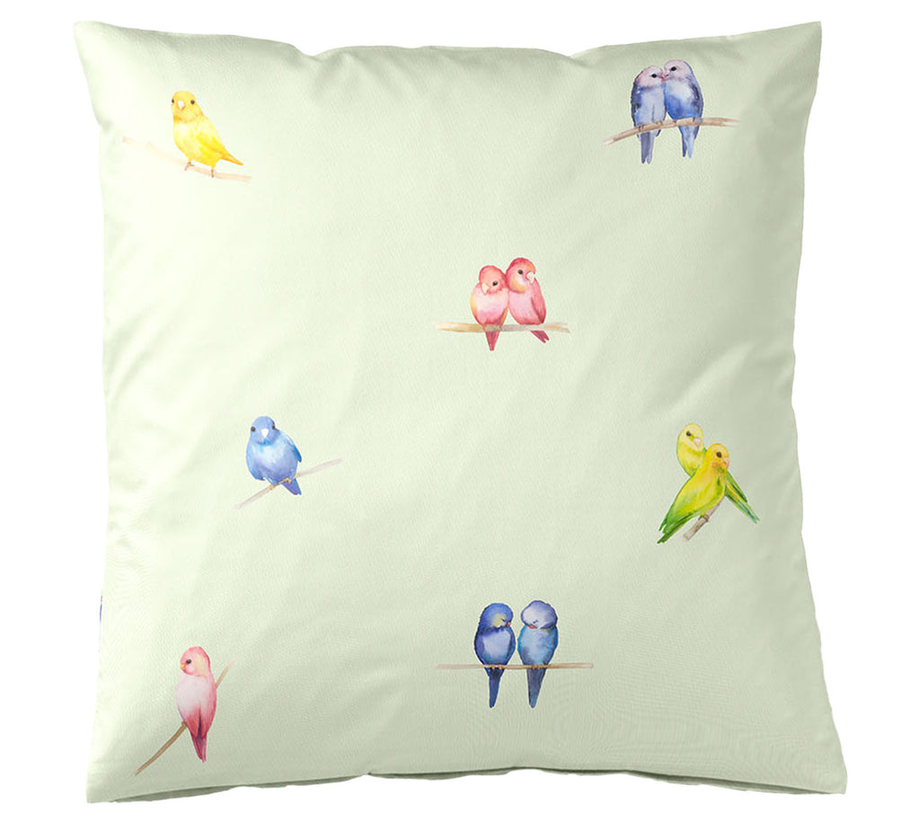 Satin Bettwäsche Lovebirds in Lindgrün Freisteller Kissen