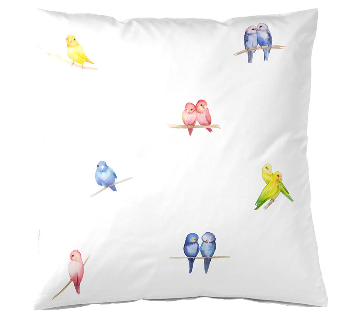 Satin Bettwäsche Lovebirds in Weiß Freisteller Kissen