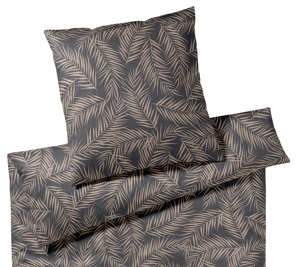 Satin Bettwäsche Maison Leaves in Gold Palmenblätter Freisteller #farbe_Basalt