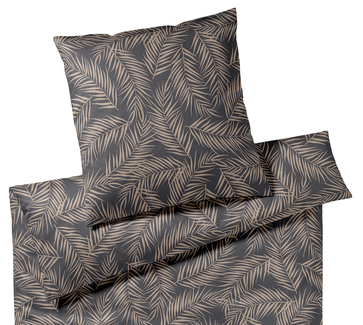 Satin Bettwäsche Maison Leaves in Gold Palmenblätter Freisteller #farbe_Basalt