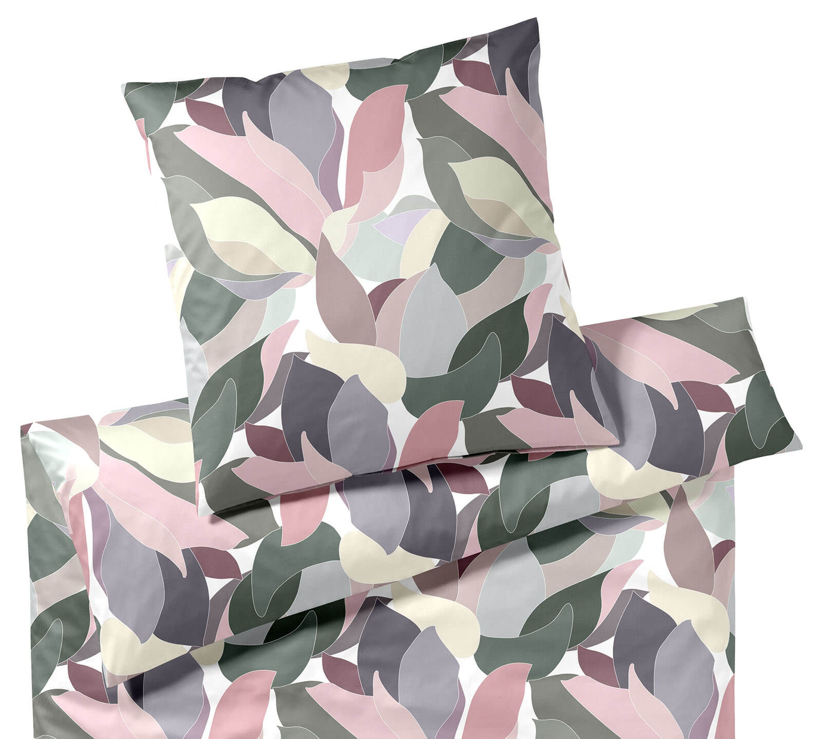 Satin Bettwäsche Night Garden in Puder Blättermotiv Freisteller #farbe_Night Garden Puder