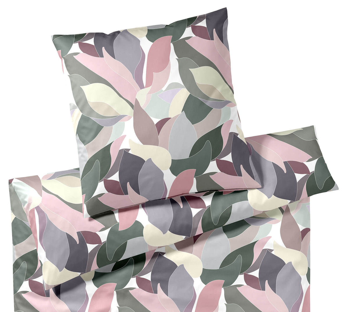 Satin Bettwäsche Night Garden in Puder Blättermotiv Freisteller #farbe_Night Garden Puder